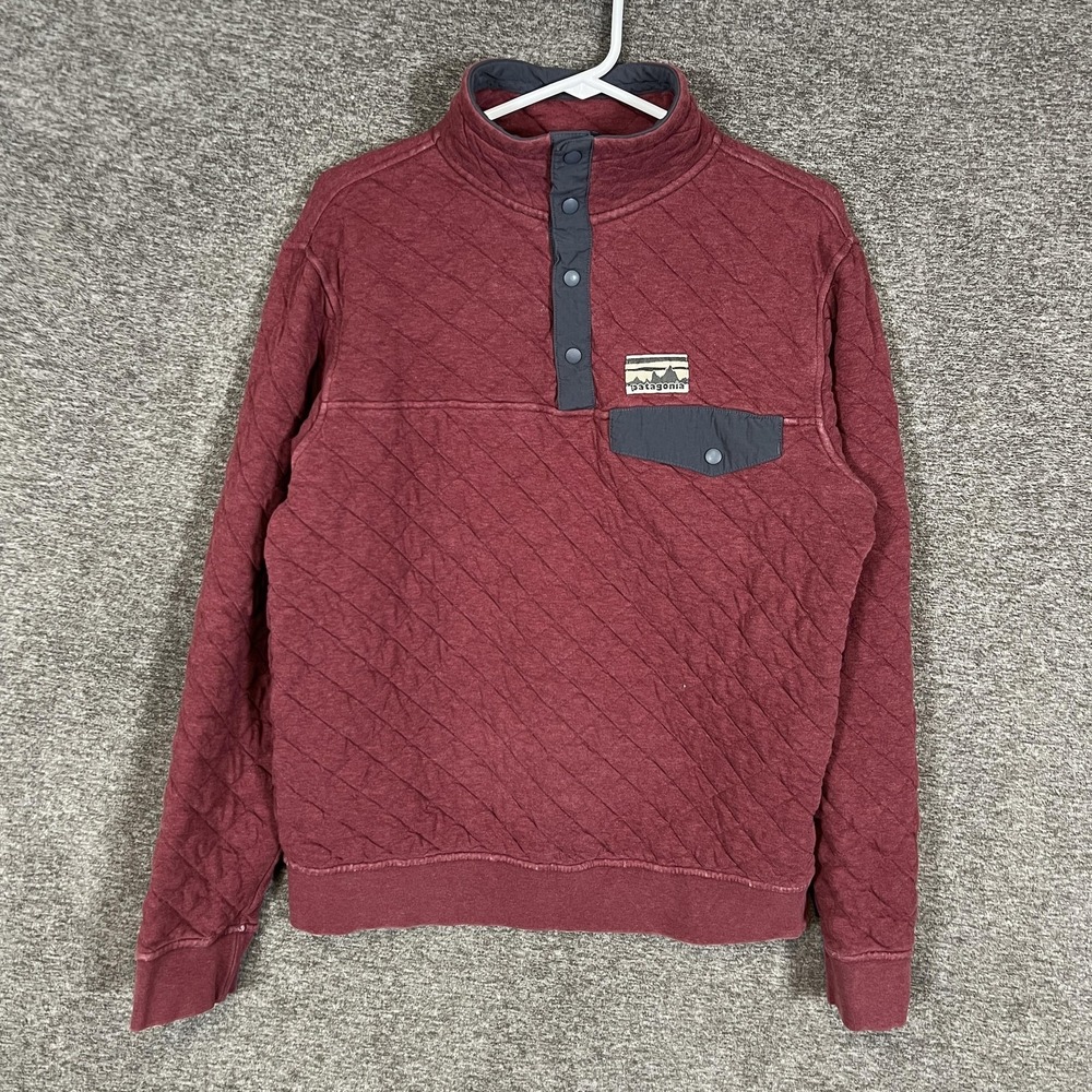 Patagonia Henley Sweatshirt Mens Small Red Organic Cotton Quilt Snap-T Pullover